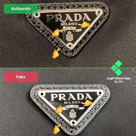 prada triangle logo real vs fake|How to tell if your Prada bag is real .